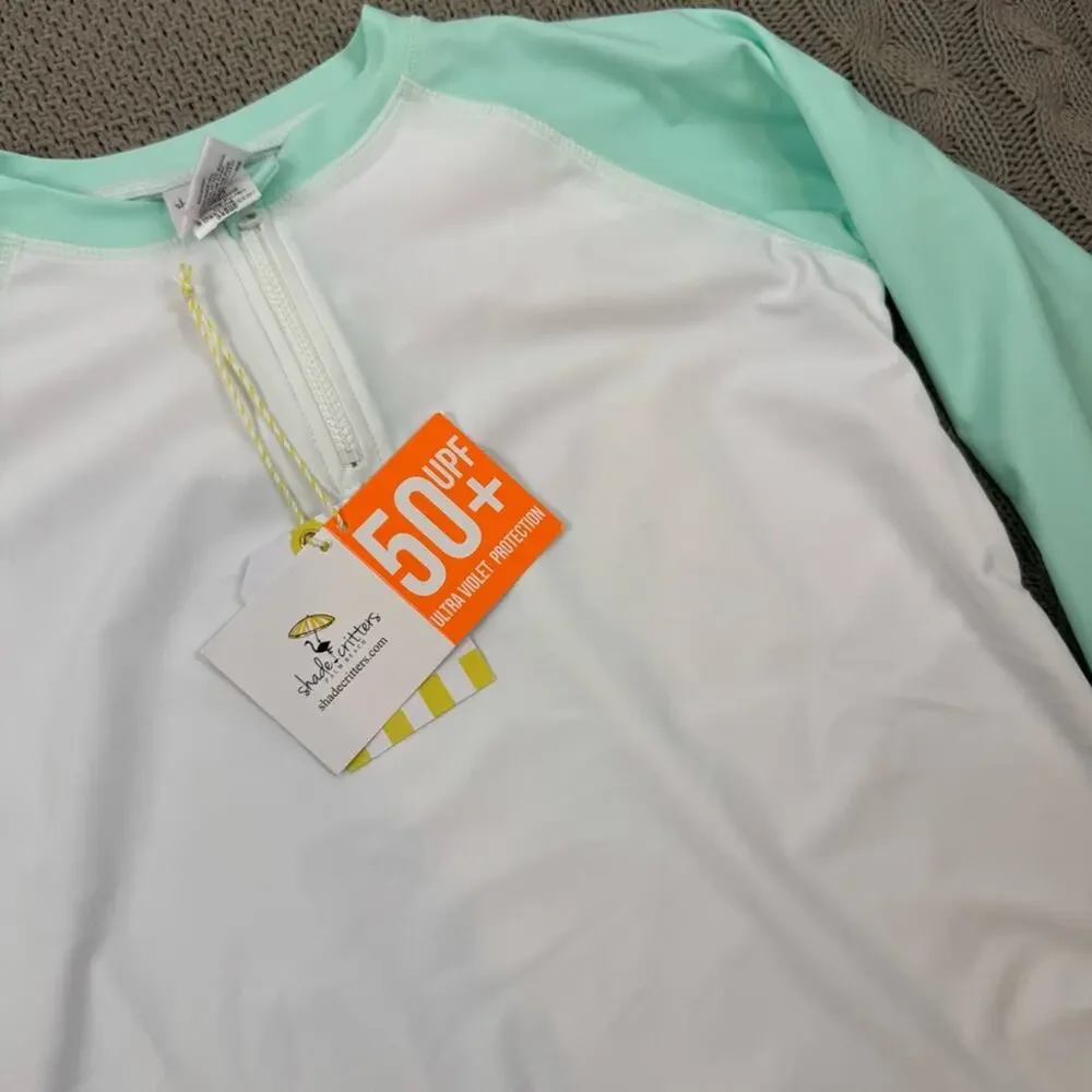 Shade Critters Kids Swim Rashguard - White and Mint ~ 10
